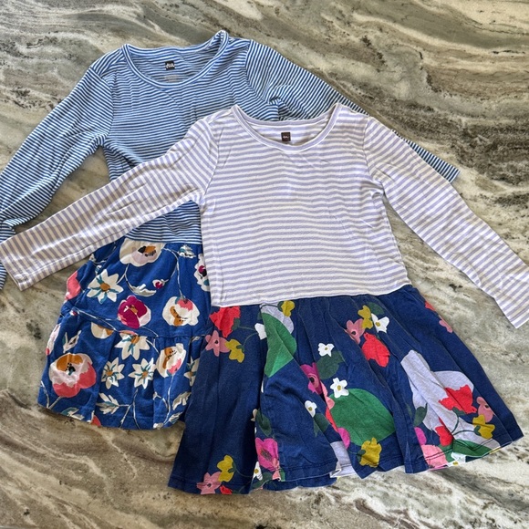 Tea Collection Other - TWO Tea Collection Bundle Striped Long Sleeve Dresses with Floral Skirts